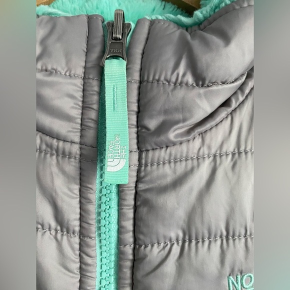 The North Face Reversible Puffer Fuzzy Jacket Gray Teal Green Ski Winter Warm XL - Picture 8 of 10
